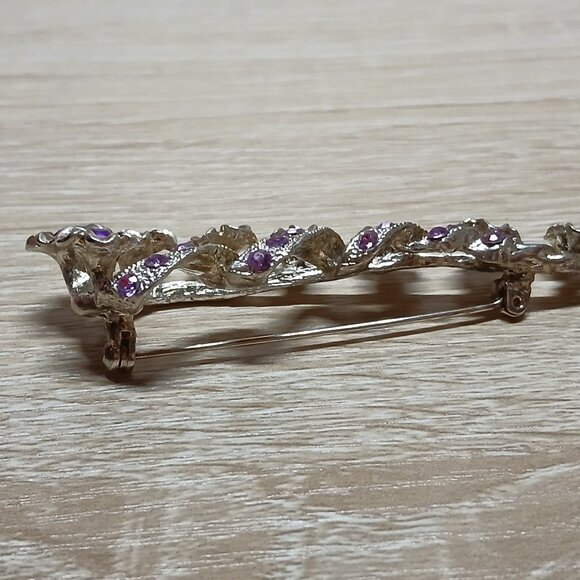 Vintage Silver Tone with Purple Faux Stone Flower Metal Pin Brooch #4 - Picture 9 of 11